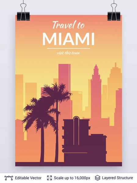 Miami beroemde stad scape. — Stockvector