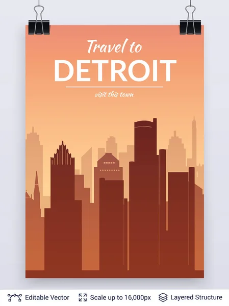 Detroit beroemde stad scape. — Stockvector