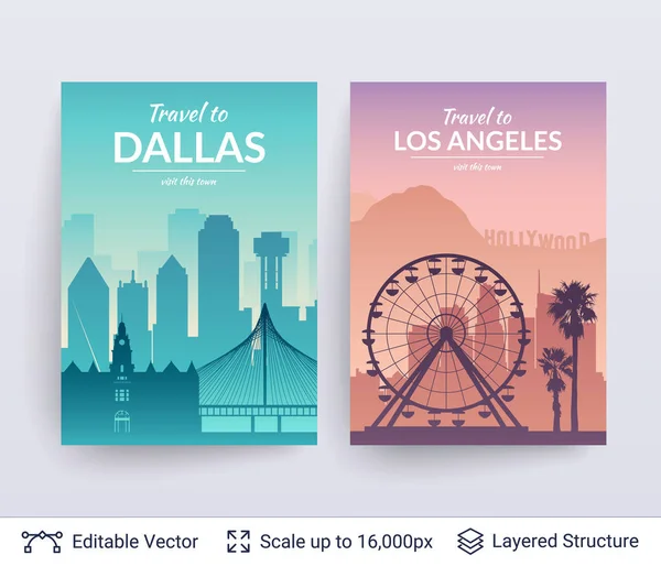 Лос-Анджелес, Даллас і знаменитого міста ландшафтів. — стоковий вектор