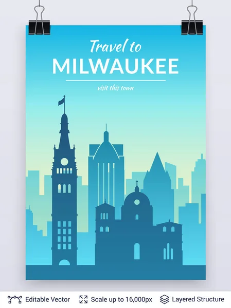 Milwaukee beroemde stad scape. — Stockvector