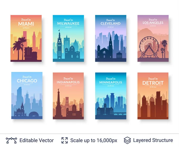 Collection of famous city scapes. — Stock Vector