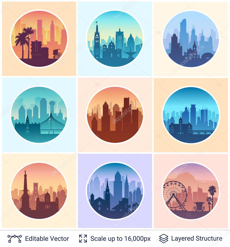 Collection of famous city scapes.