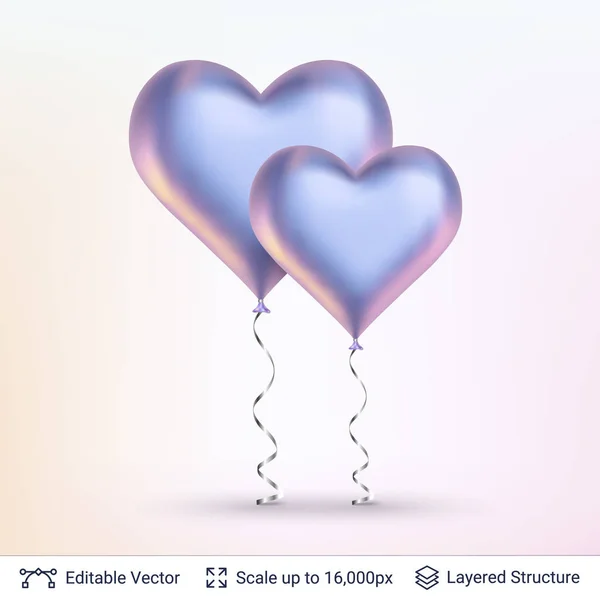 Пара воздушных шаров в форме 3D-сердца . — стоковый вектор