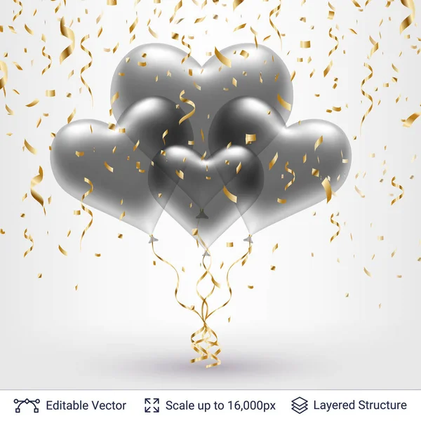 Bando de balões de ar em forma de coração 3D . —  Vetores de Stock