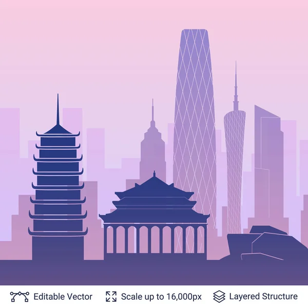 Guangzhou famoso paisaje de la ciudad . — Vector de stock