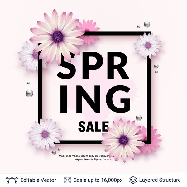 Sezon wiosna kwiaty i sprzedaż tekst. — Wektor stockowy