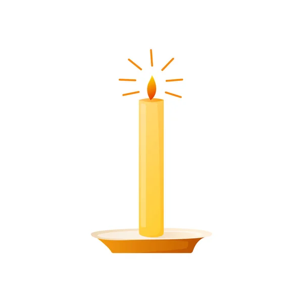 Luz de vela de cera ardiente aislada en blanco . — Vector de stock