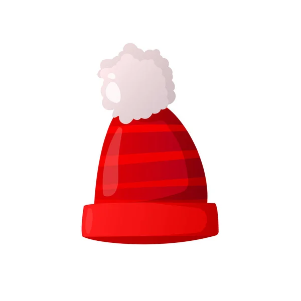 Czerwony kapelusz zimowy z pomponem na białym. — Wektor stockowy