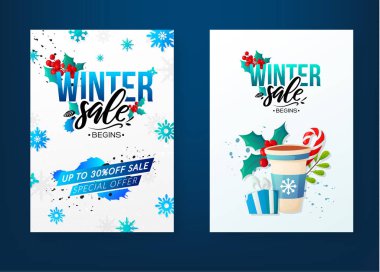 Kış mevsimsel satış reklam vektör geçmişleri.