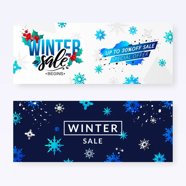 Conjunto de banners de anúncio de venda sazonal de inverno . — Vetor de Stock