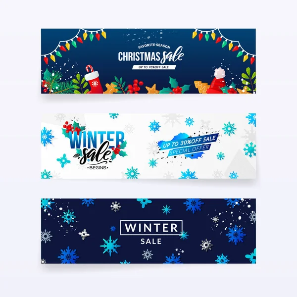 Conjunto de banners de anúncio de venda sazonal de inverno . — Vetor de Stock