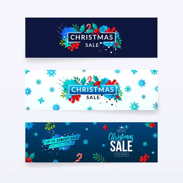 Conjunto de banners de anúncio de venda sazonal de inverno . — Vetor de Stock