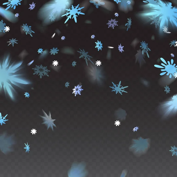 Schneeflocken fliegen auf dunklem Hintergrund. — Stockvektor