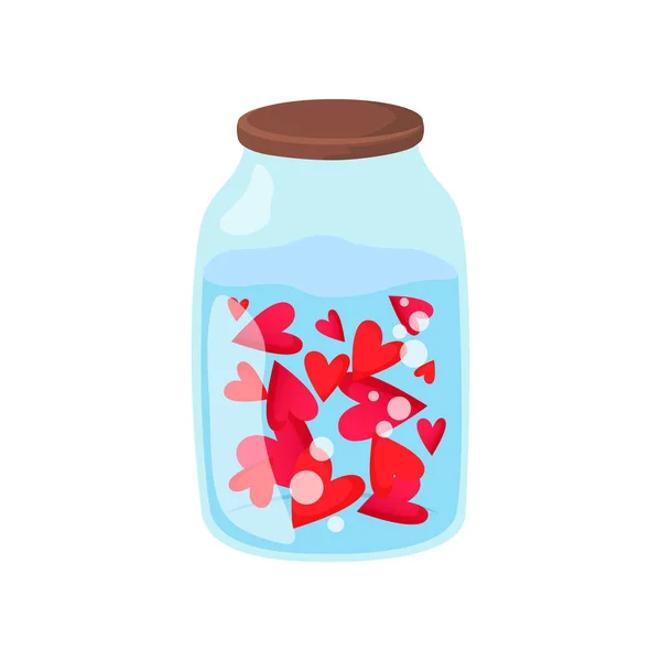 Saint Valentines Day red hearts in glass jar. — Stock Vector