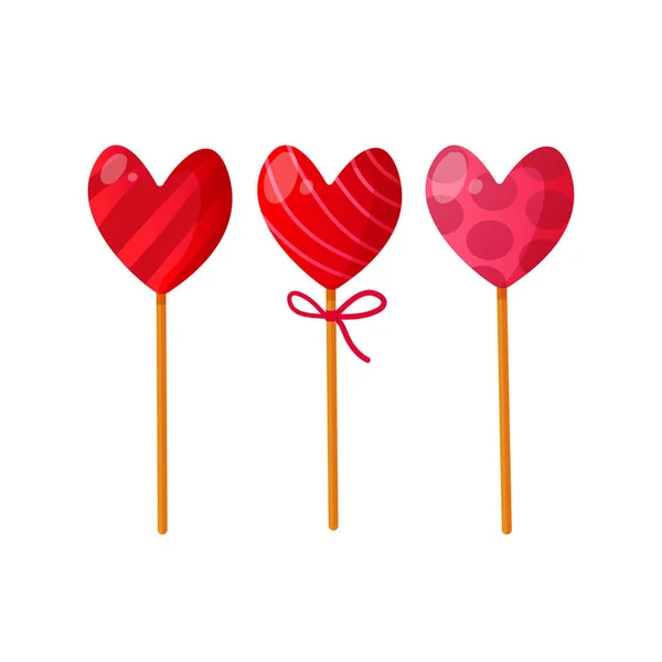 San Valentín Corazones decorativos en palos . — Vector de stock