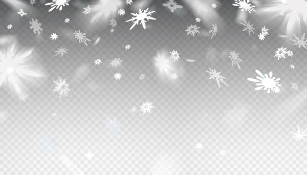 Copos de nieve cayendo volando sobre fondo gris . — Archivo Imágenes Vectoriales