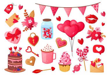 Saint Valentines Day decorative objects set.