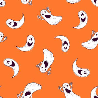 Turuncu zemin üzerine beyaz hayaletler.