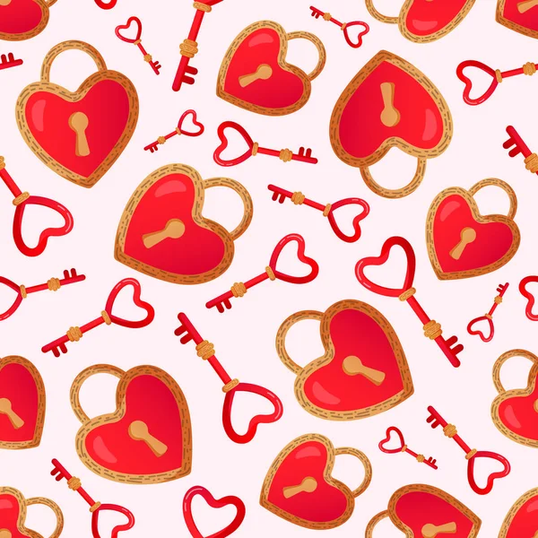 Seamless pattern with heart shaped keys and locks. — 스톡 벡터