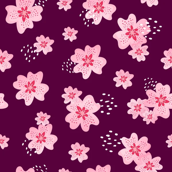 Seamless pattern with pink flowers. — Stock Vector