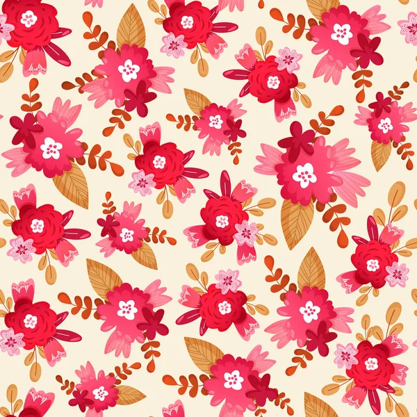 Seamless pattern with pink flowers. — Stock Vector