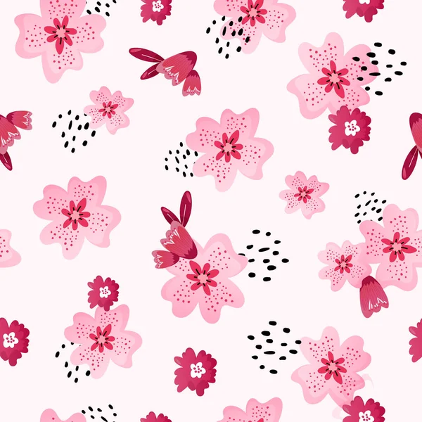 Naadloos patroon met roze bloemen. — Stockvector