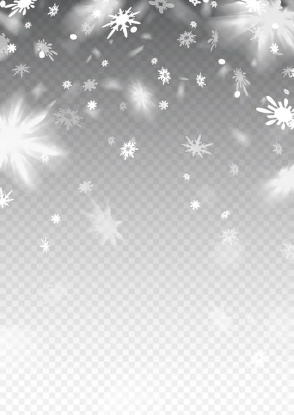 Flocos de neve caindo voando sobre fundo cinza . — Vetor de Stock