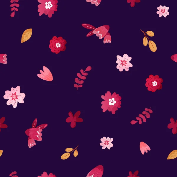 Seamless pattern with pink flowers. — Stock Vector