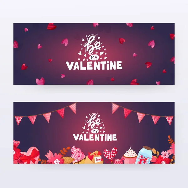 Set of Saint Valentines Day banners with text. — Stock Vector