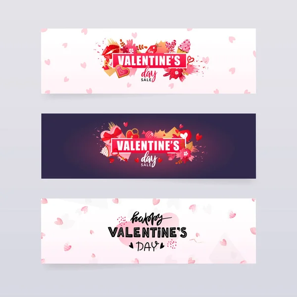 Set of Saint Valentines Day banners with text. — Stock Vector