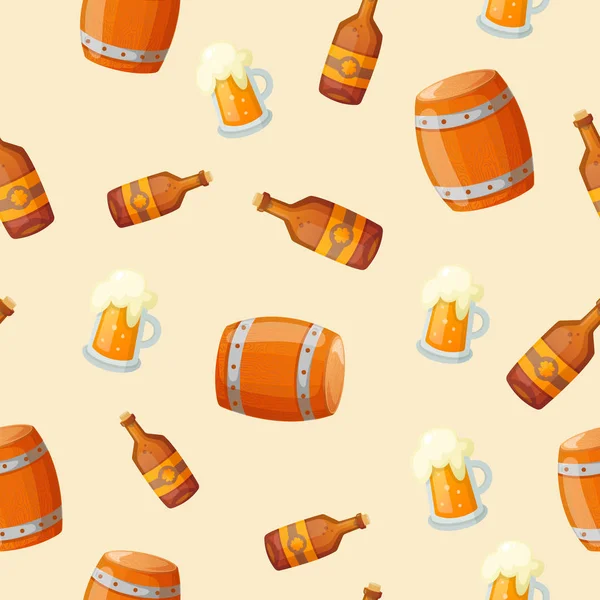 Irish drinks beer whiskey bottles, kegs and mugs. — Stock Vector