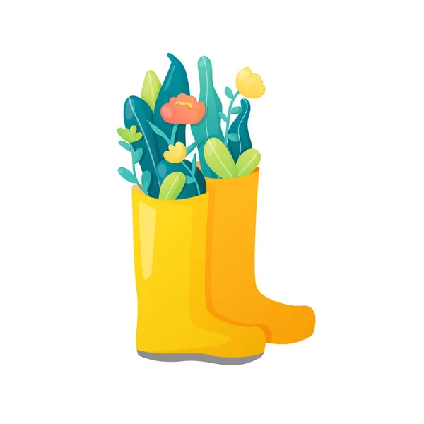 Bottes en caoutchouc gomme brillante avec bouquets de fleurs . — Image vectorielle