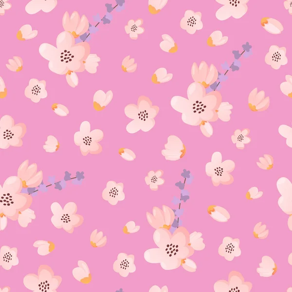 Pink garden tree flowers seamless pattern. — Stock Vector