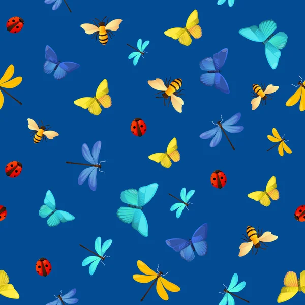 Papillons lumineux et coccinelles motif sans couture . — Image vectorielle