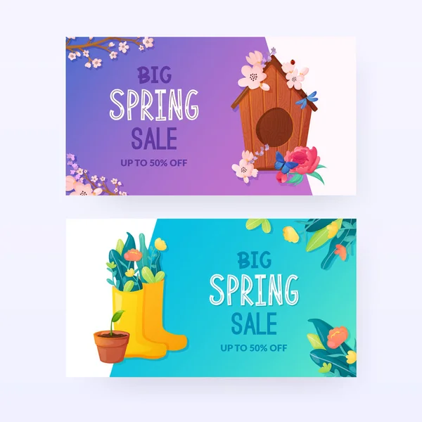 Set von Frühling Hintergründe mit Blumen und Text. — Stockvektor