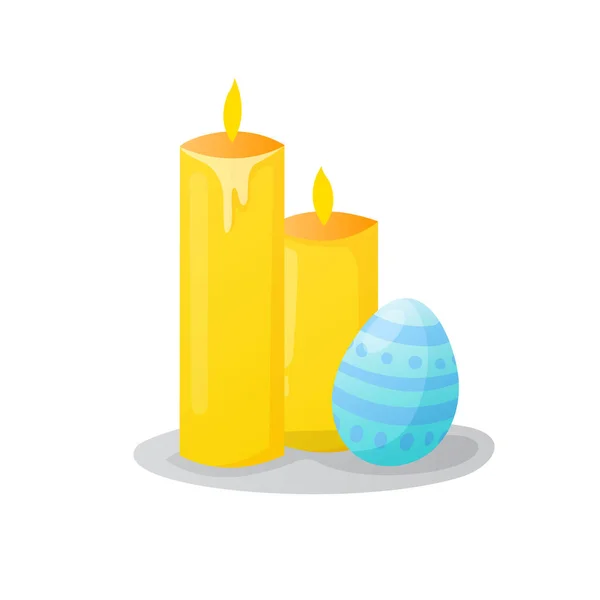 Vacaciones de Pascua velas encendidas y huevo pintado . — Vector de stock