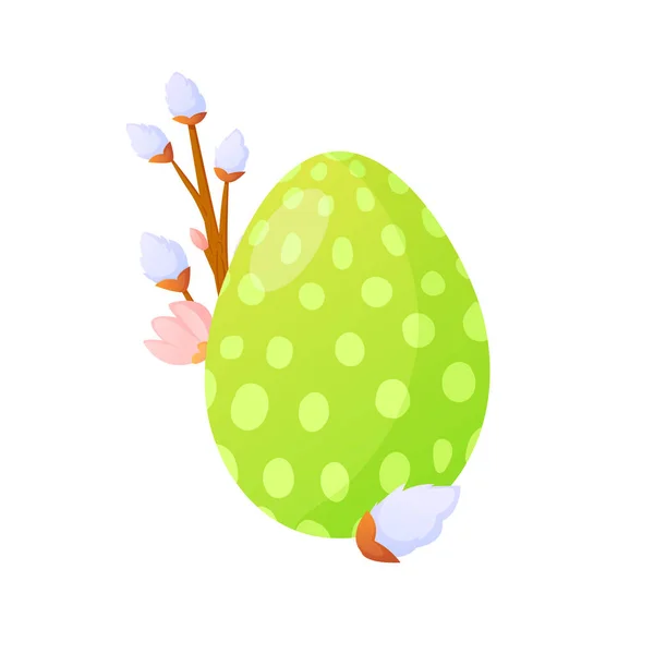 Easter holiday painted egg and flowers on white. — Stock Vector
