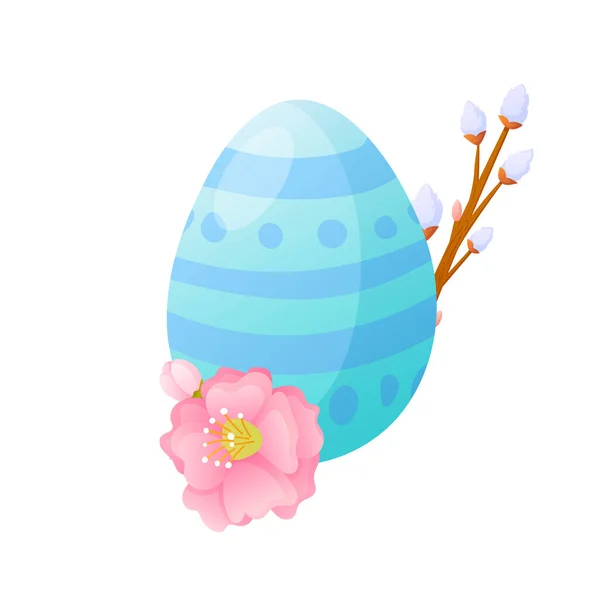 Easter holiday painted egg and flowers on white. — Stock Vector