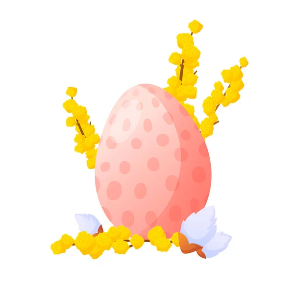 Easter holiday painted egg and flowers on white. — Stock Vector