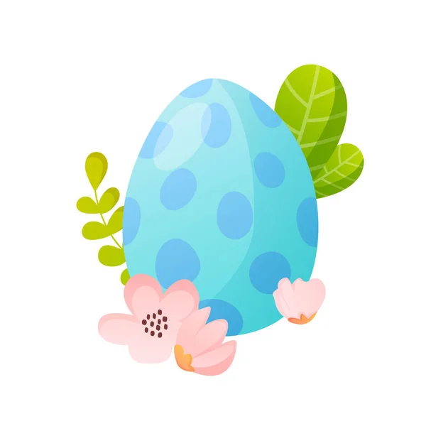 Easter holiday painted egg and flowers on white. — Stock Vector