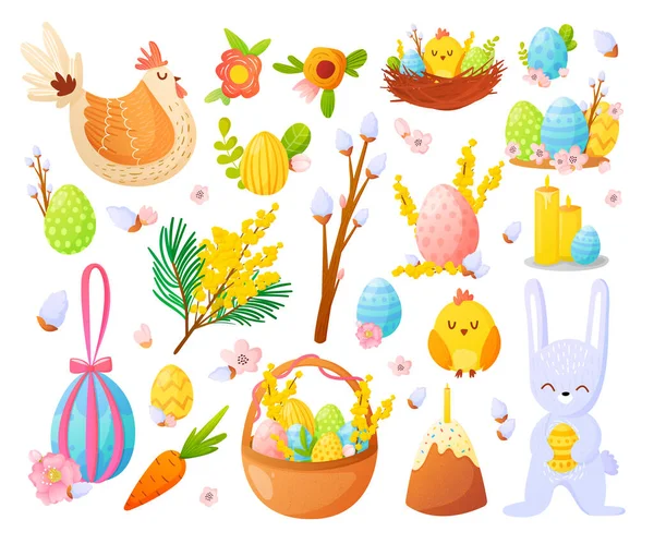 Ensemble d'objets décoratifs de Pâques . — Image vectorielle