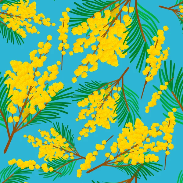 Mimosa arbre fleurs branches motif sans couture . — Image vectorielle