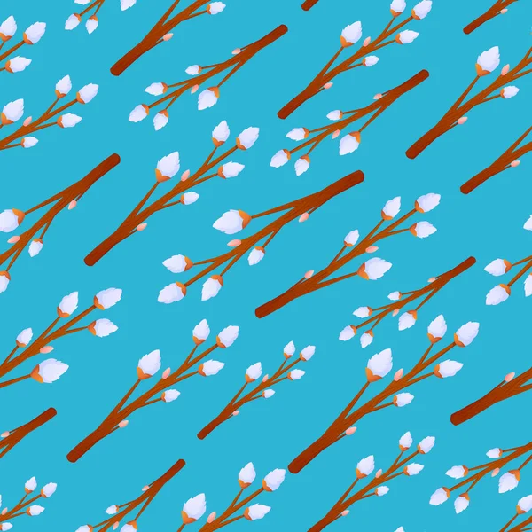 Flauschige Weidenbaumblüten nahtloses Muster. — Stockvektor