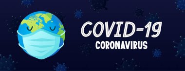 Dünya yüz maskesi ve COVID-19 koronavirüs metni içinde.