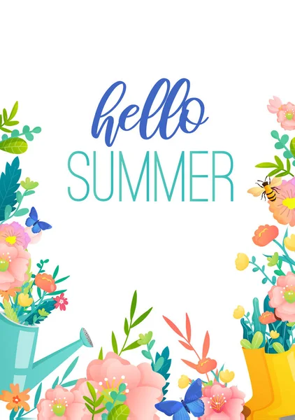 Summer garden flowers background with text. — Stock Vector