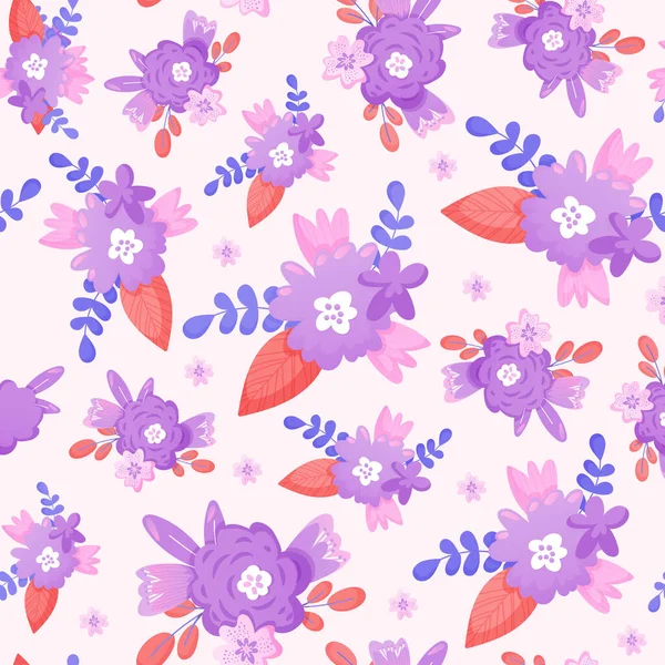 Seamless pattern with color garden wild flowers. — Stock Vector