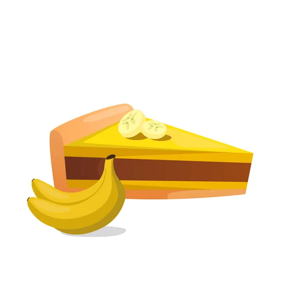 Piece of cake and banana isolated on white. — Stock Vector