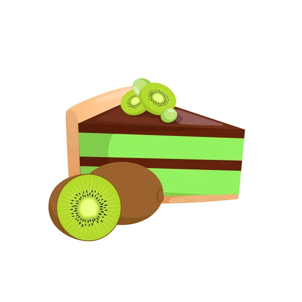 Pièce de gâteau et kiwi isolé sur blanc . — Image vectorielle