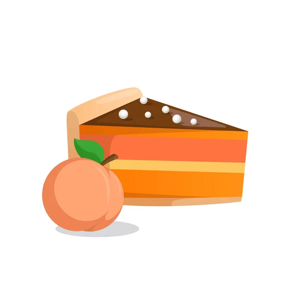 Piece of cake and peach isolated on white. — Stock Vector