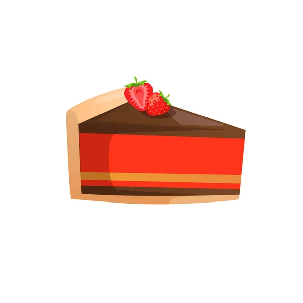 Morceau de gâteau et fraise isolé sur blanc . — Image vectorielle